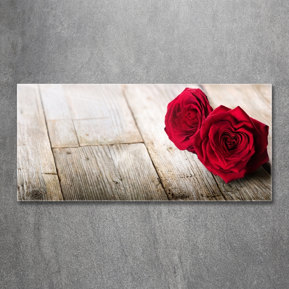 Glass art print Roses on wood