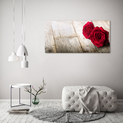 Glass art print Roses on wood