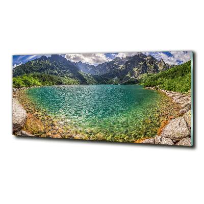 Glass wall art large Lake in the mountains