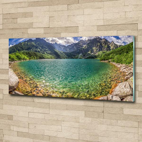 Glass wall art large Lake in the mountains