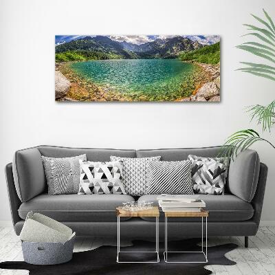 Glass wall art large Lake in the mountains