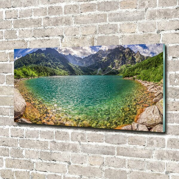 Glass wall art large Lake in the mountains