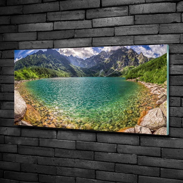 Glass wall art large Lake in the mountains