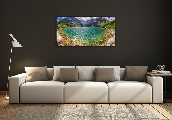 Glass wall art large Lake in the mountains