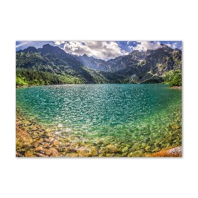 Glass wall art large Lake in the mountains