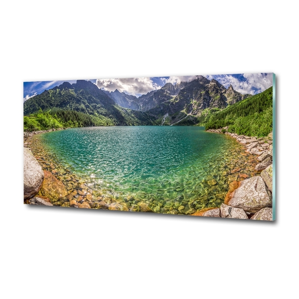 Glass wall art large Lake in the mountains