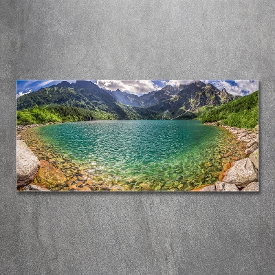 Glass wall art large Lake in the mountains