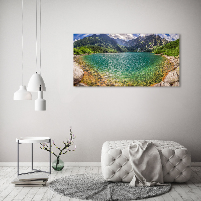 Glass wall art large Lake in the mountains