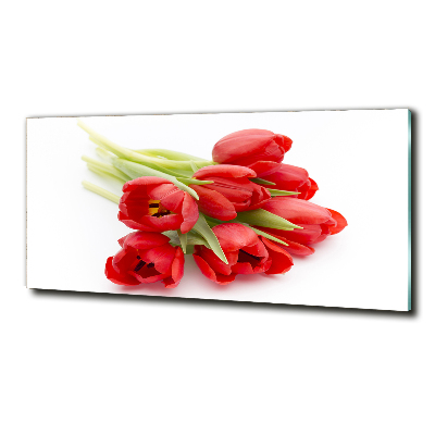 Glass art print Red tulips