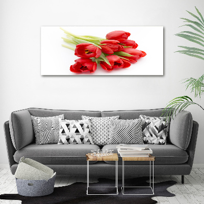 Glass art print Red tulips