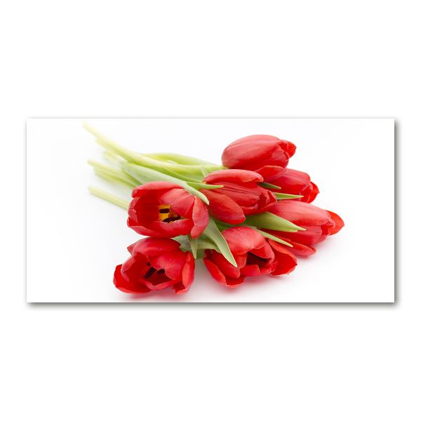 Glass art print Red tulips