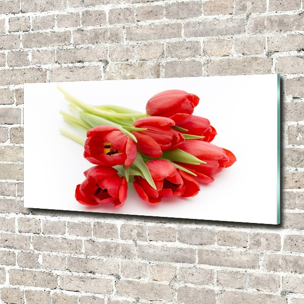 Glass art print Red tulips