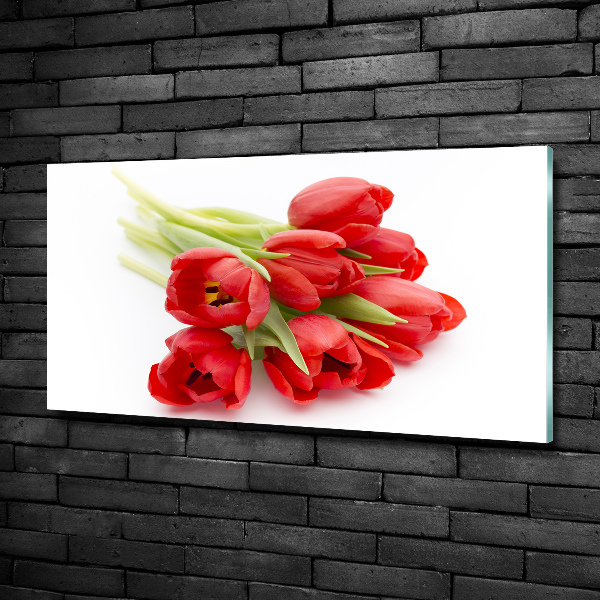 Glass art print Red tulips