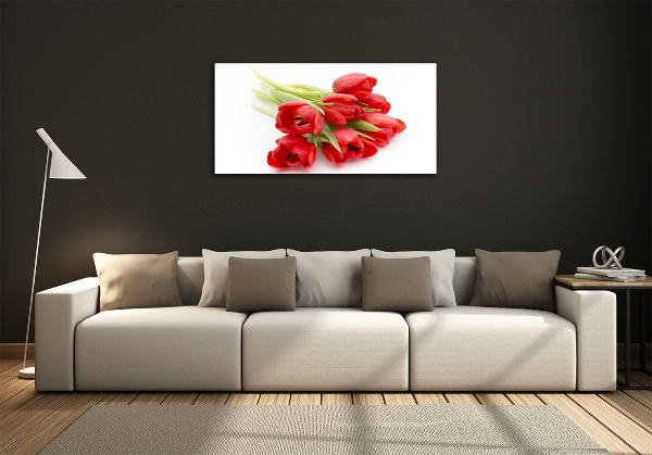 Glass art print Red tulips