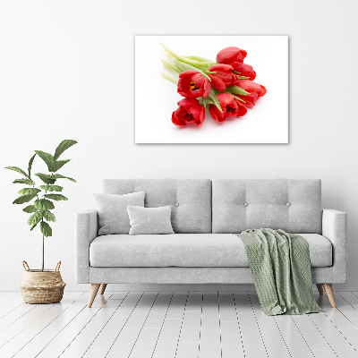 Glass art print Red tulips