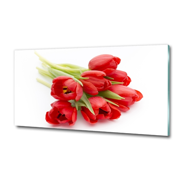 Glass art print Red tulips