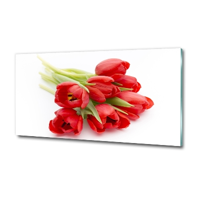 Glass art print Red tulips