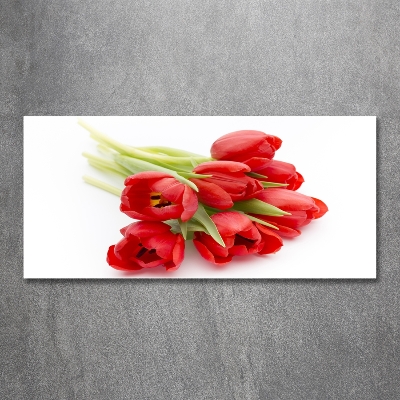 Glass art print Red tulips