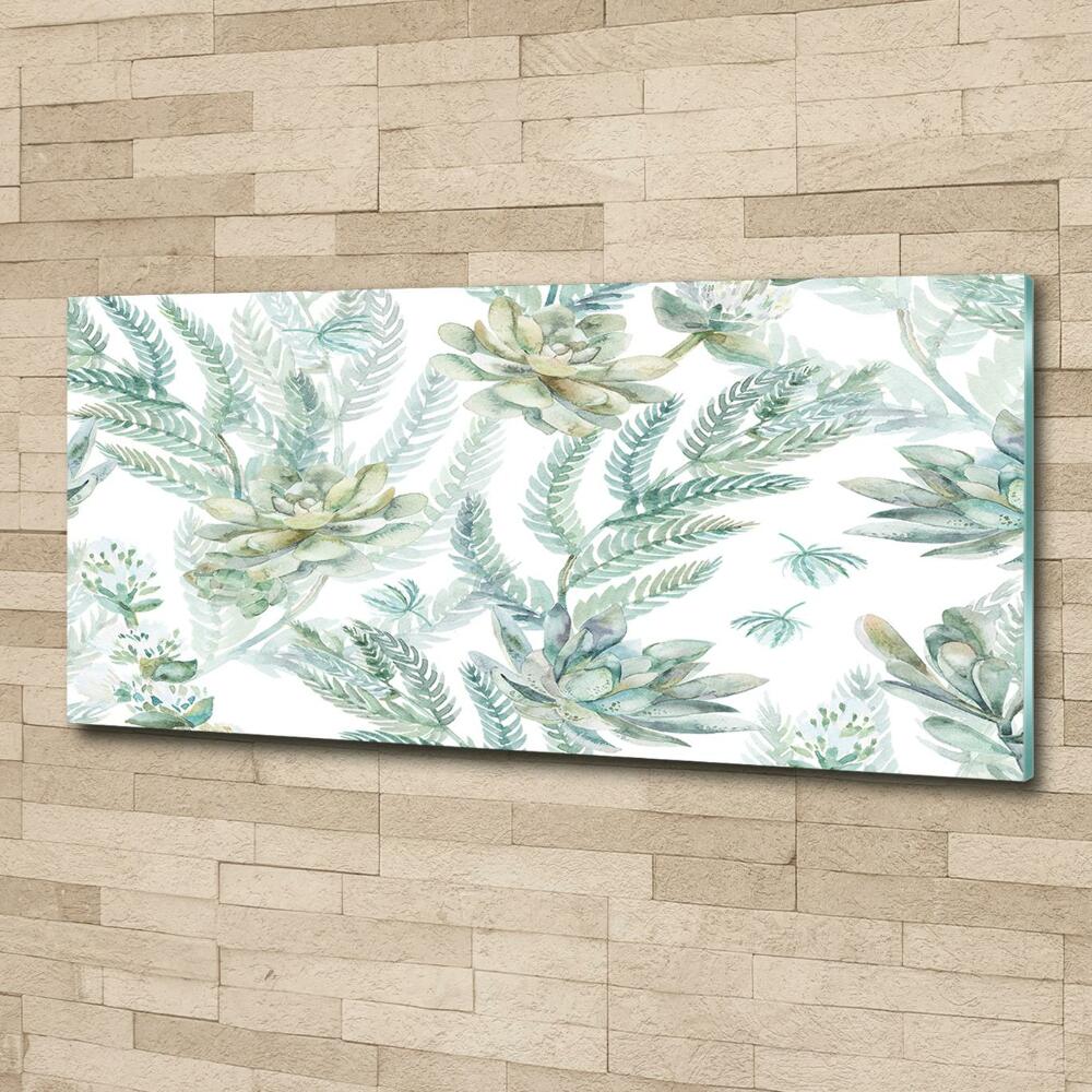 Wall art on glass Flowers and leaves