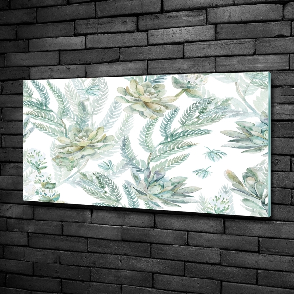 Wall art on glass Flowers and leaves