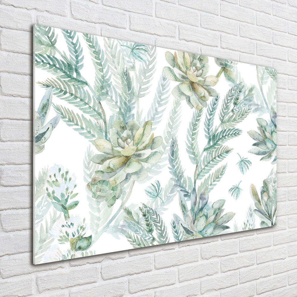 Wall art on glass Flowers and leaves