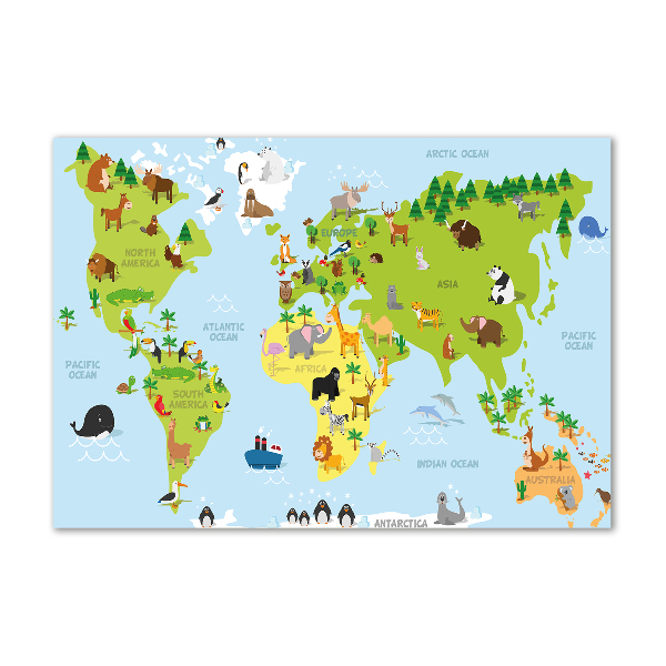 Glass art print Map of animals