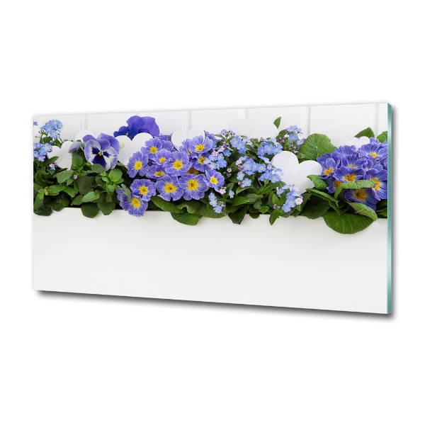 Glass wall art Blue flowers