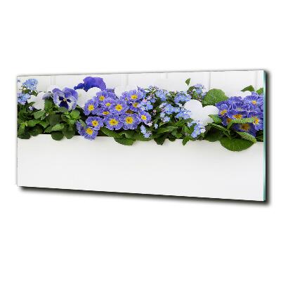 Glass wall art Blue flowers