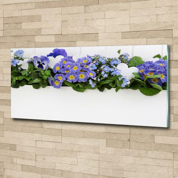 Glass wall art Blue flowers