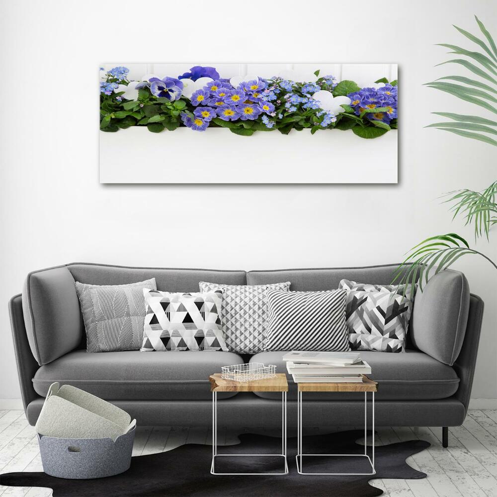 Glass wall art Blue flowers