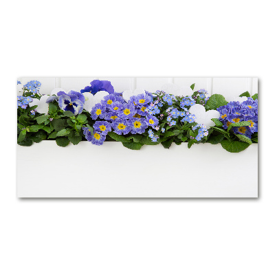 Glass wall art Blue flowers