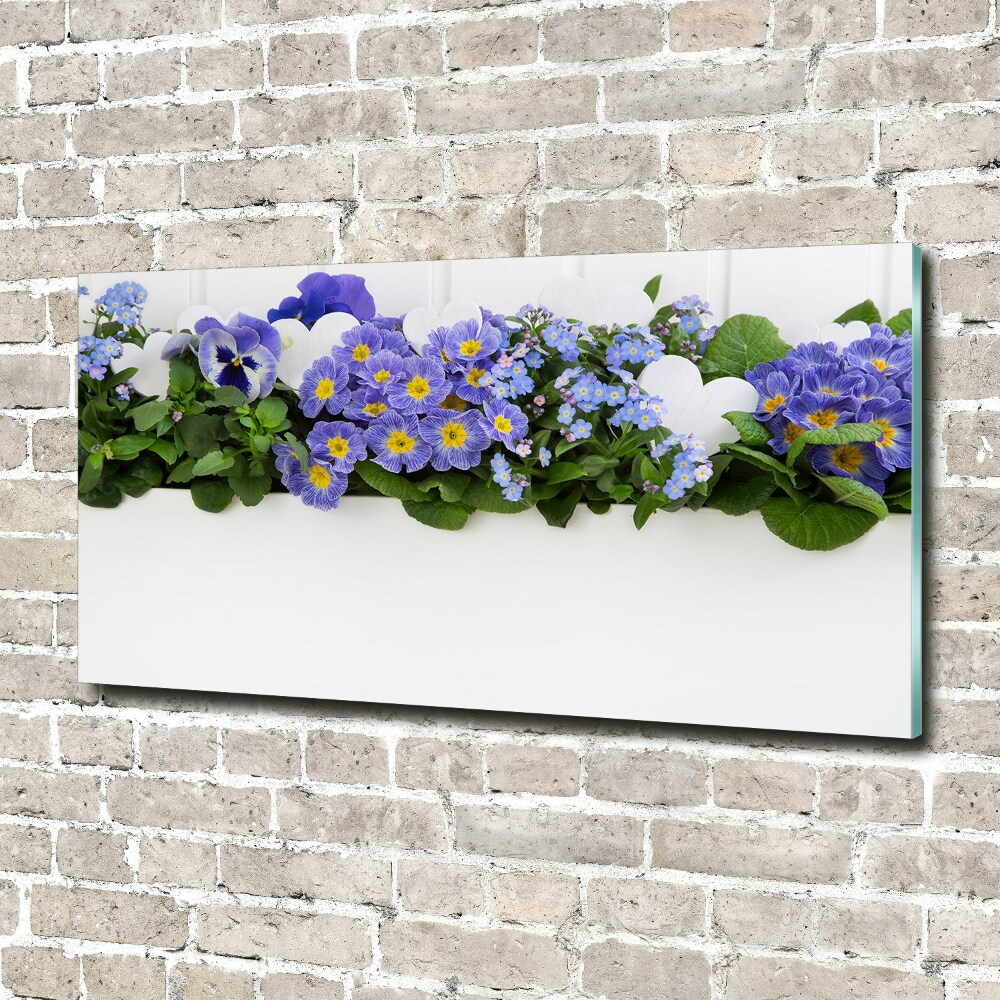 Glass wall art Blue flowers