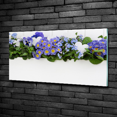 Glass wall art Blue flowers