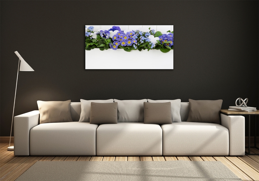 Glass wall art Blue flowers