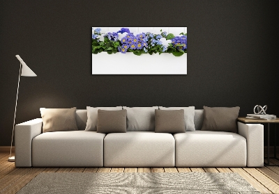 Glass wall art Blue flowers