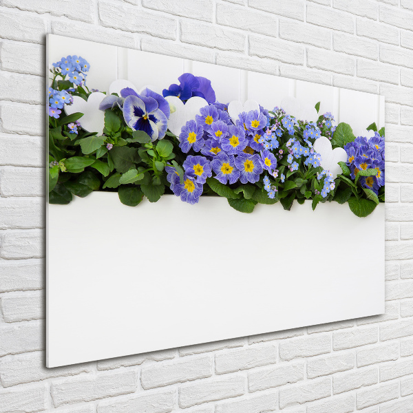 Glass wall art Blue flowers