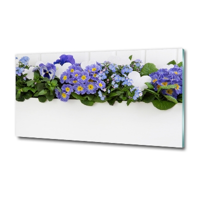 Glass wall art Blue flowers