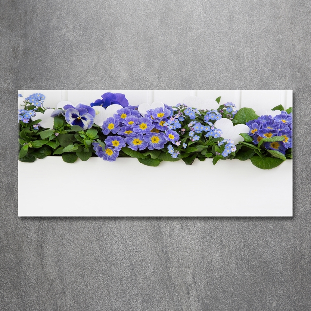 Glass wall art Blue flowers