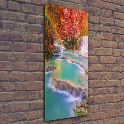 Print on a a glass Waterfall in autumn