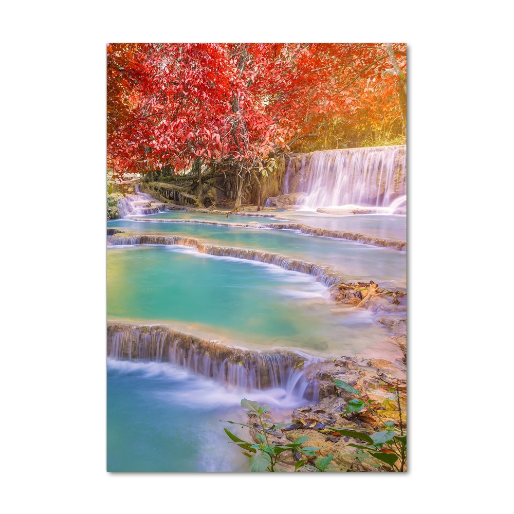 Print on a a glass Waterfall in autumn