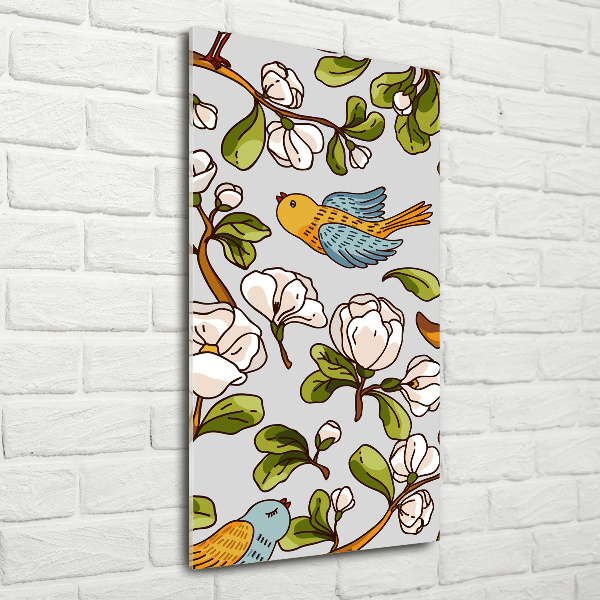 Wall art on glass Birds and flowers