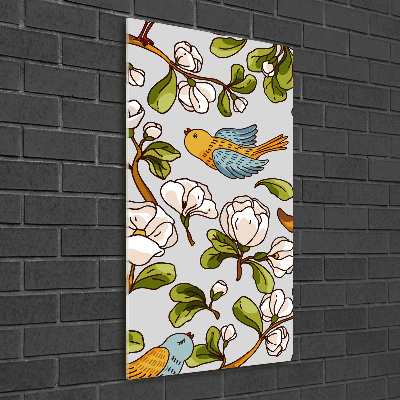 Wall art on glass Birds and flowers