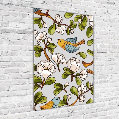 Wall art on glass Birds and flowers