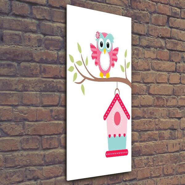 Glass picture wall art Owl on a branch