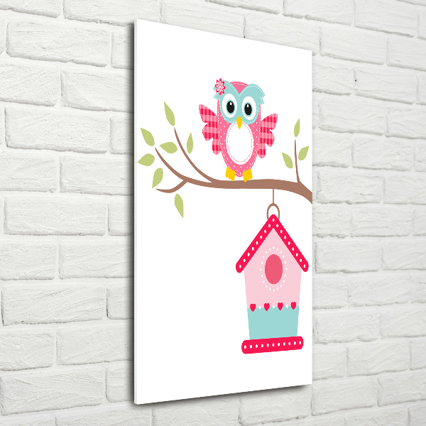 Glass picture wall art Owl on a branch