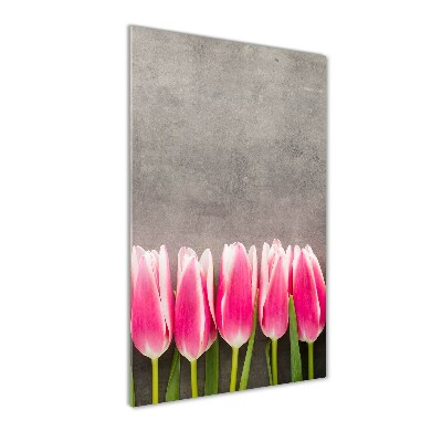 Glass wall art Pink tulips