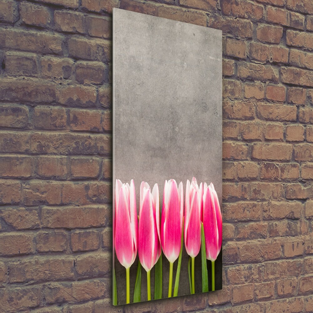 Glass wall art Pink tulips