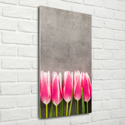 Glass wall art Pink tulips