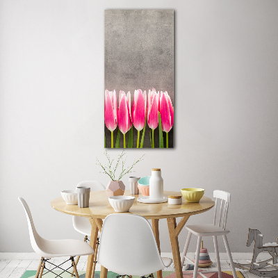 Glass wall art Pink tulips