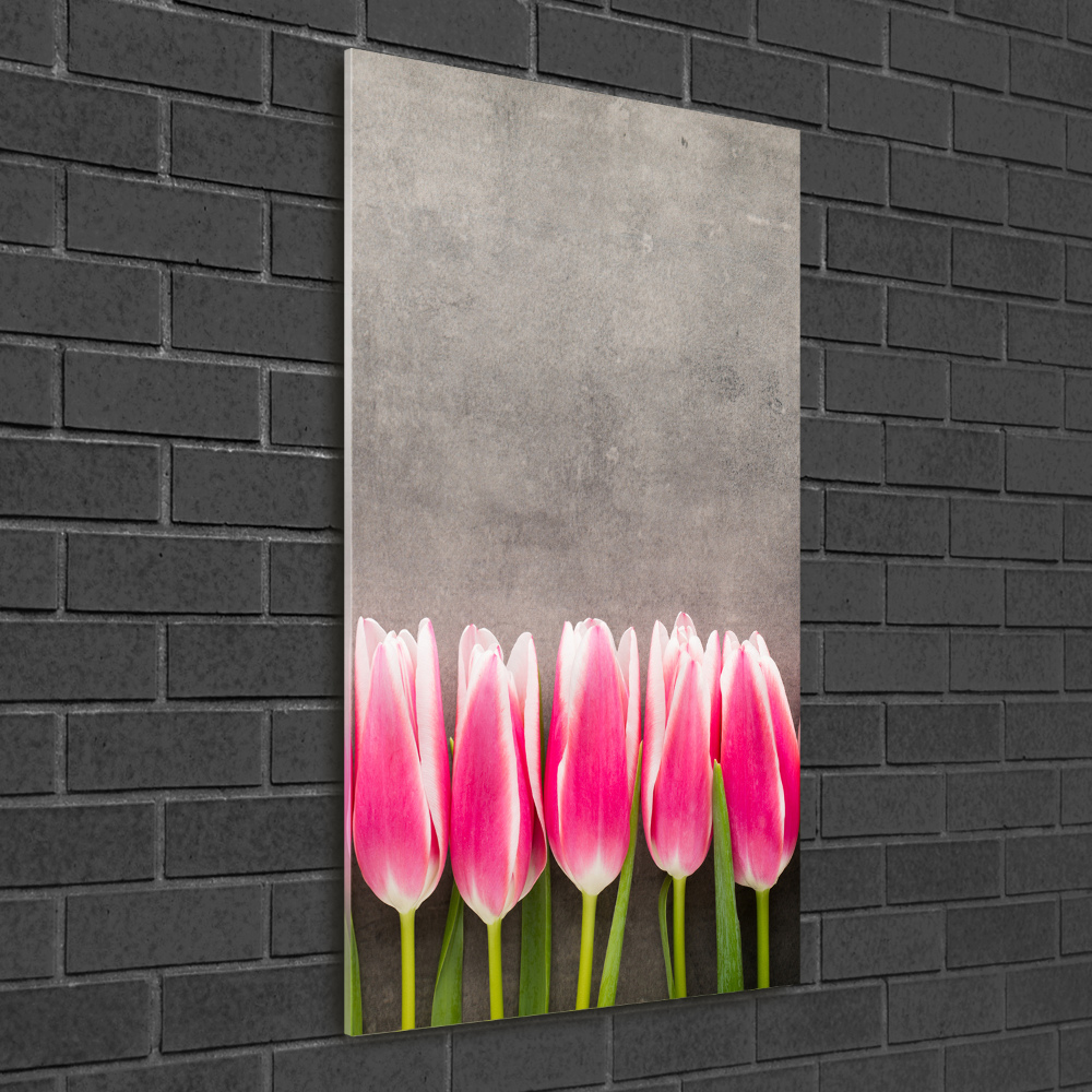 Glass wall art Pink tulips